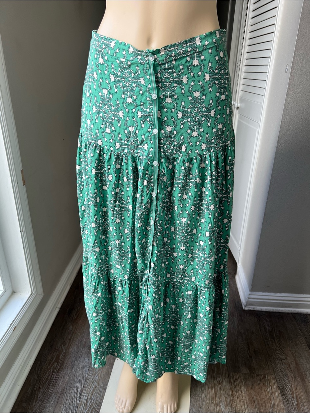 Max Studio Green Floral Button-Front Maxi Skirt